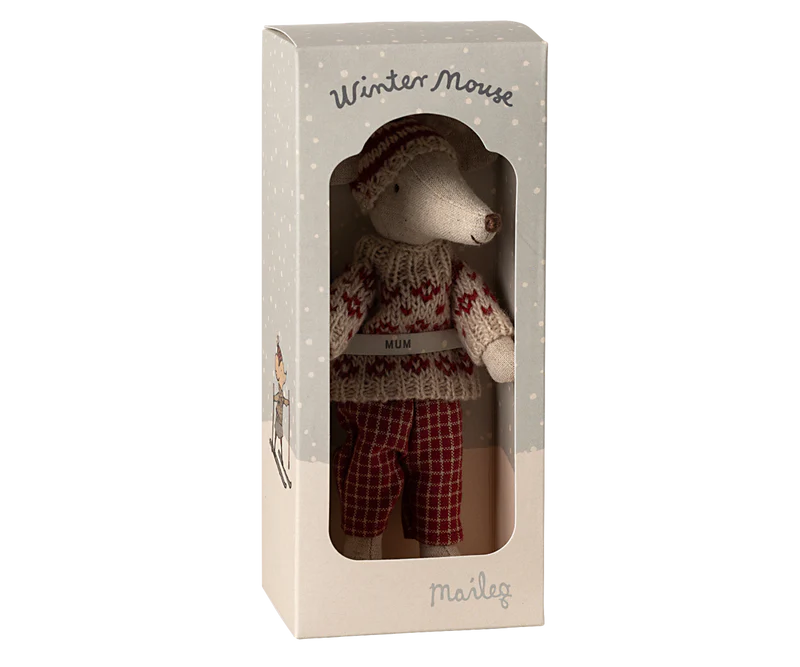 MAILEG Winter Mouse Mum with Ski Set