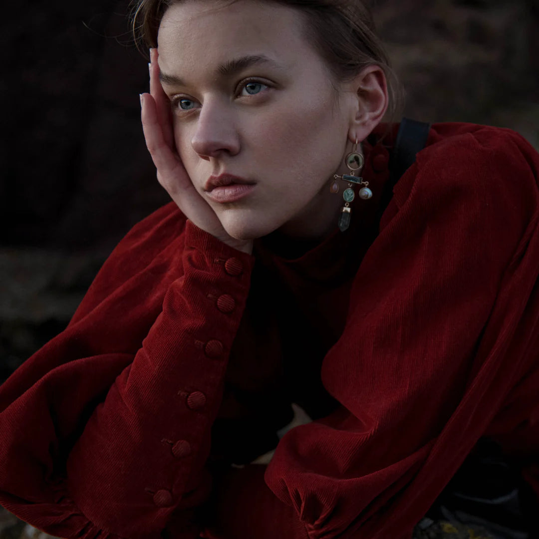 GRAINNE MORTON Green and Pink Balance Drop Earrings