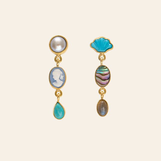 GRAINNE MORTON Aqua Three Charm Moving Drop Earrings