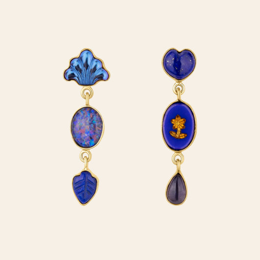 GRAINNE MORTON Royal Blue Three Charm Moving Drop Earrings