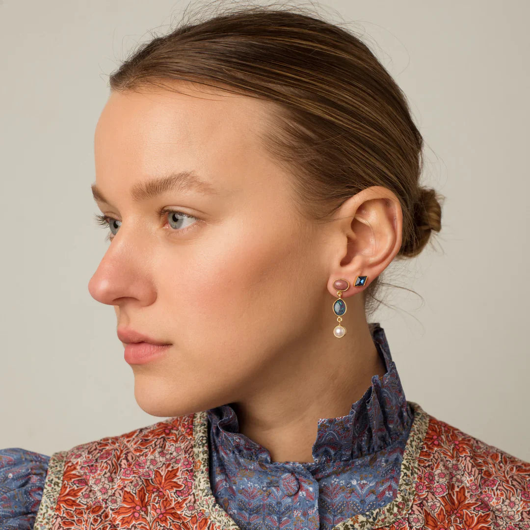 GRAINNE MORTON Green & Ivory Three Charm Moving Drop Earrings