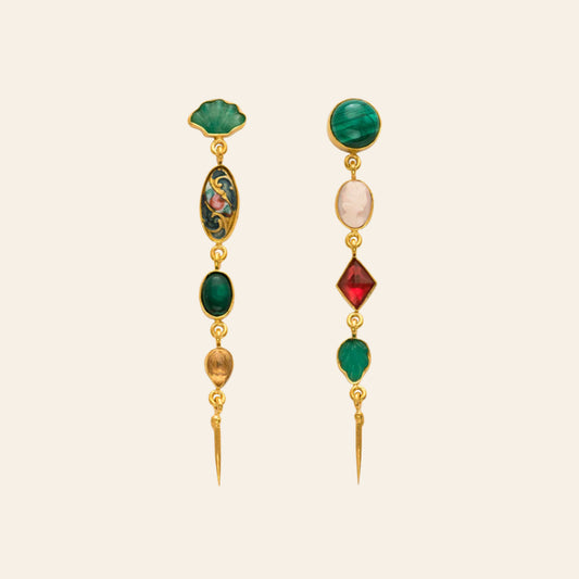 GRAINNE MORTON Green Four Charm Victorian Drop Earrings