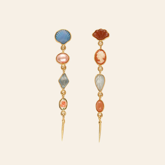 GRAINNE MORTON Red & Blue Four Charm Victorian Drop Earrings