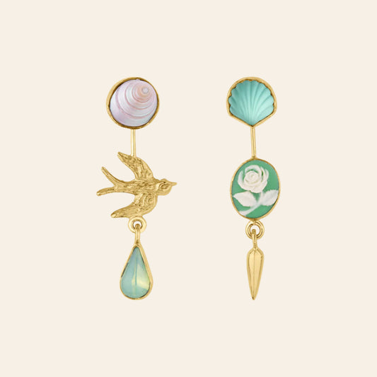 GRAINNE MORTON Mint Sparrow Double Detachable Victorian Drop Earrings
