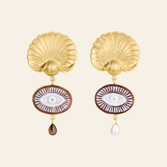 GRAINNE MORTON Shell & Cameo Eye Earrings