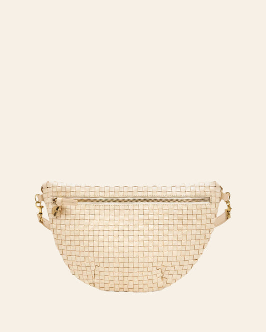 CLARE V Grande Fanny Cream Woven Checker