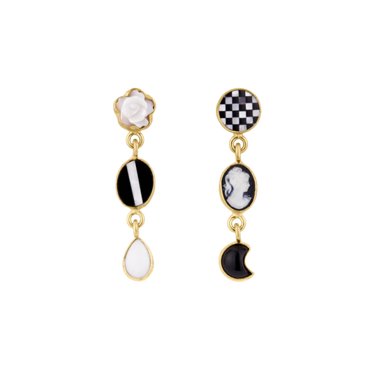 GRAINNE MORTON Black Three Charm Moving Drop Earrings