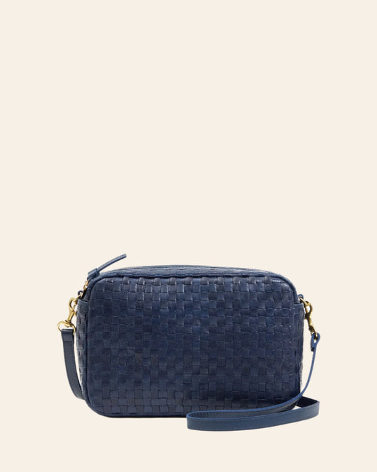 CLARE V Marisol Bleu Marine Woven Checker
