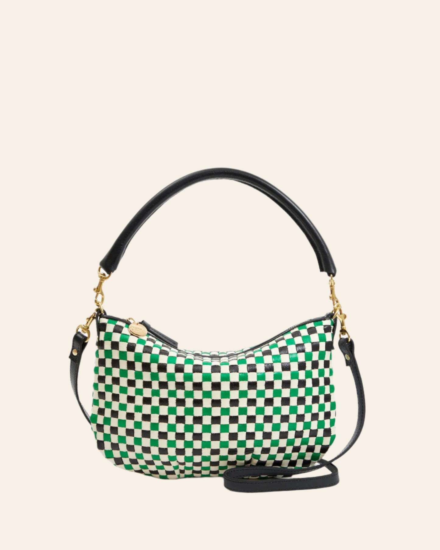 CLARE V Petite Moyen Messenger Green Apple Multi Woven Checker