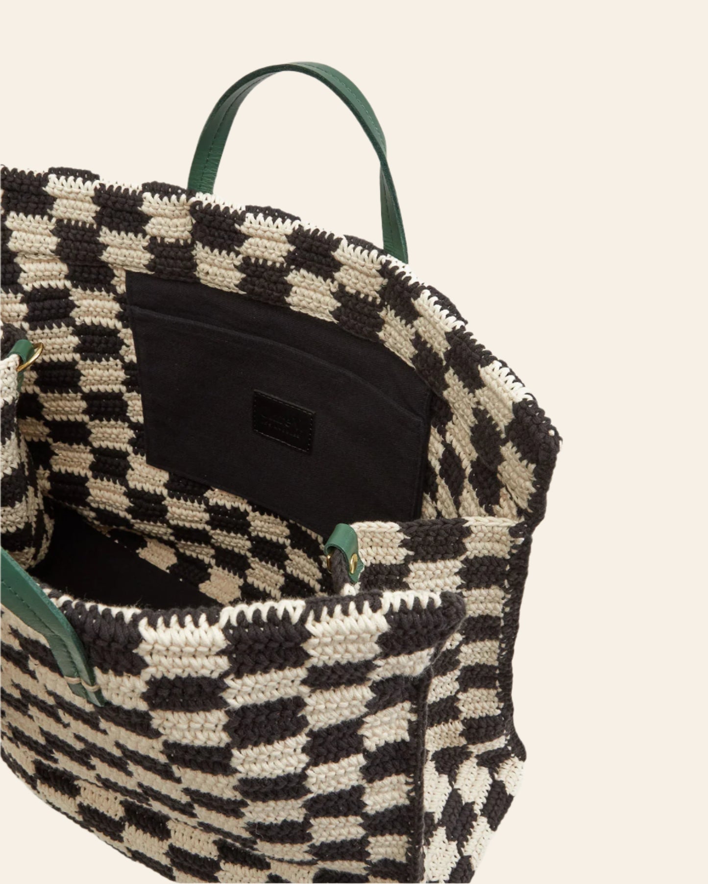 CLARE V Summer Simple Tote Black & Cream Crochet Checker