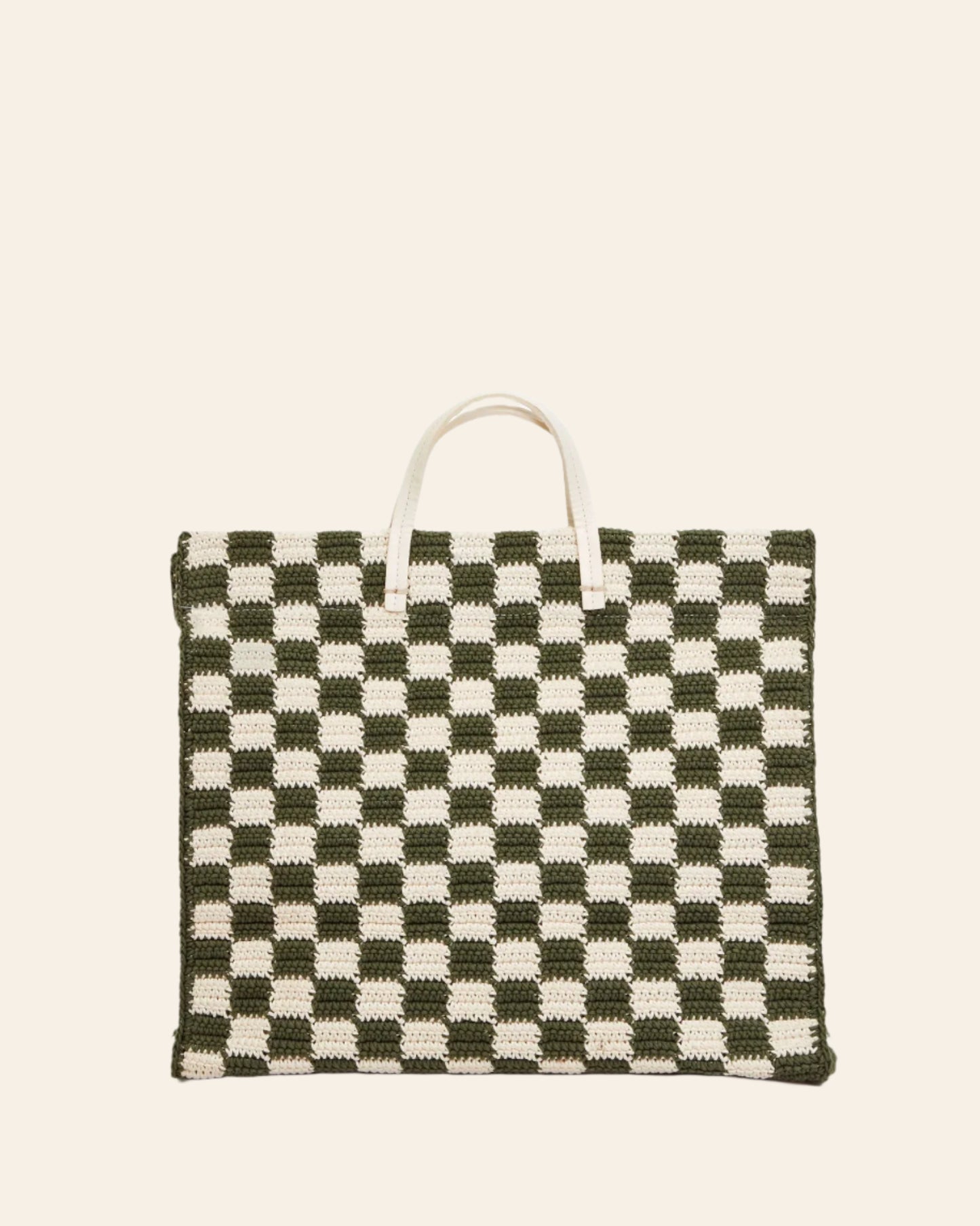 CLARE V Summer Simple Tote Olive & Cream Crochet