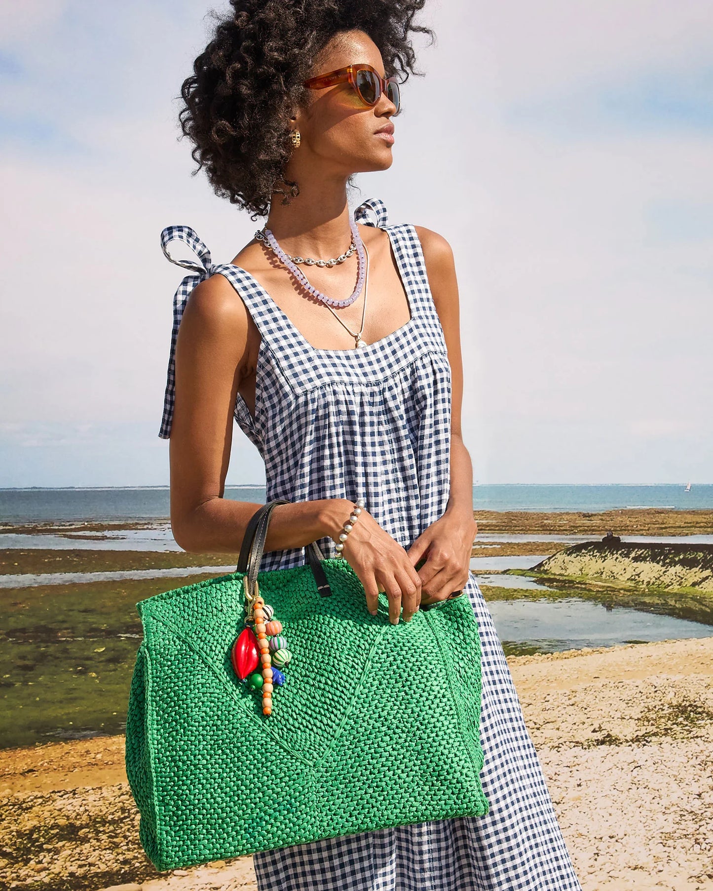 CLARE V Summer Simple Tote Green Apple Raffia
