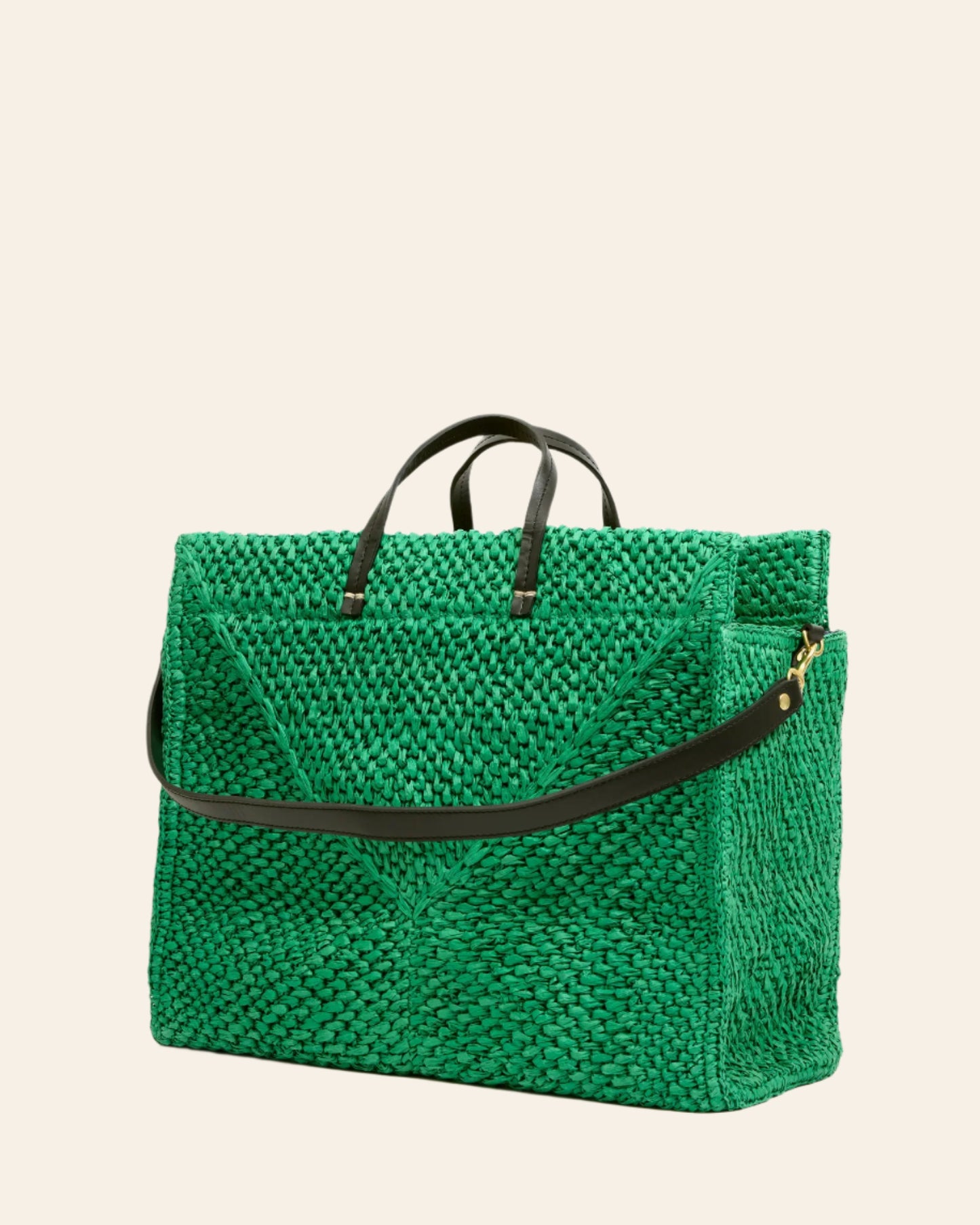 CLARE V Summer Simple Tote Green Apple Raffia