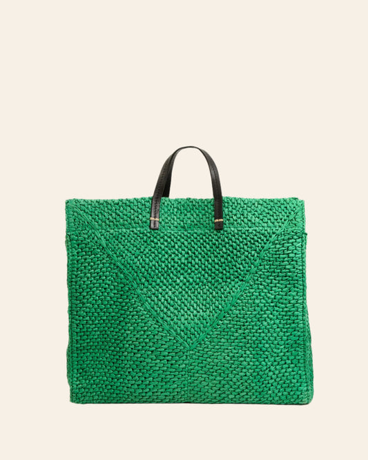 CLARE V Summer Simple Tote Green Apple Raffia
