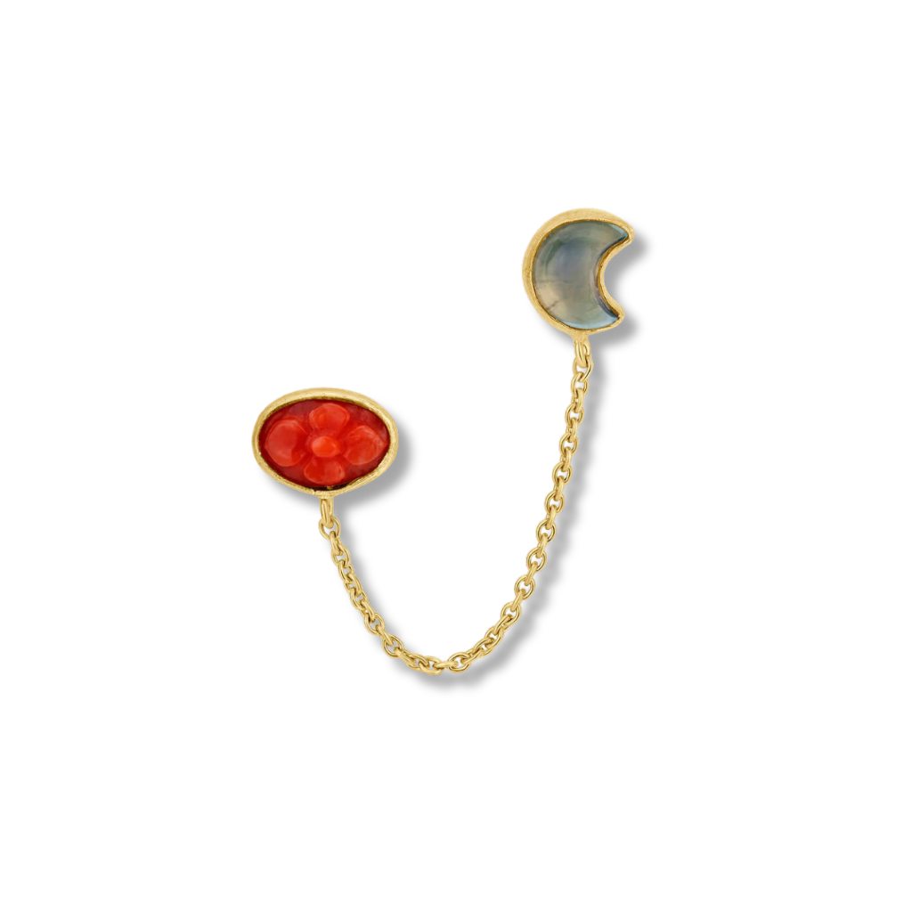 GRAINNE MORTON Flower and Moon Double Stud Earring