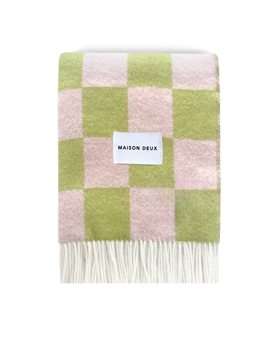 MAISON DEUX Checkerboard Blanket Kiwi & Pink