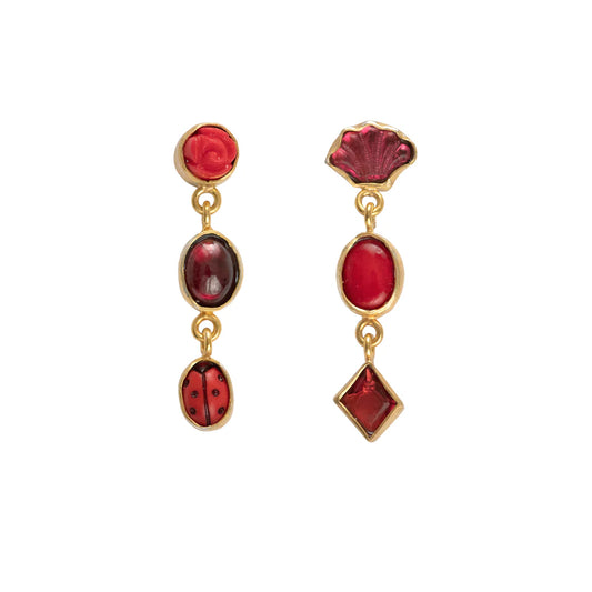 GRAINNE MORTON Red Three Charm Moving Drop Earrings