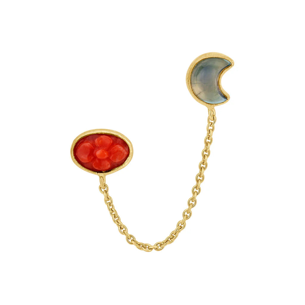 GRAINNE MORTON Flower and Moon Double Stud Earring
