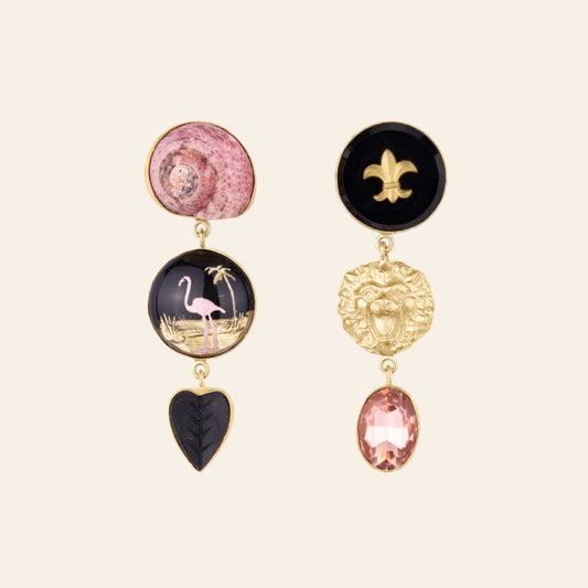 GRAINNE MORTON Flamingo and Lion Earrings