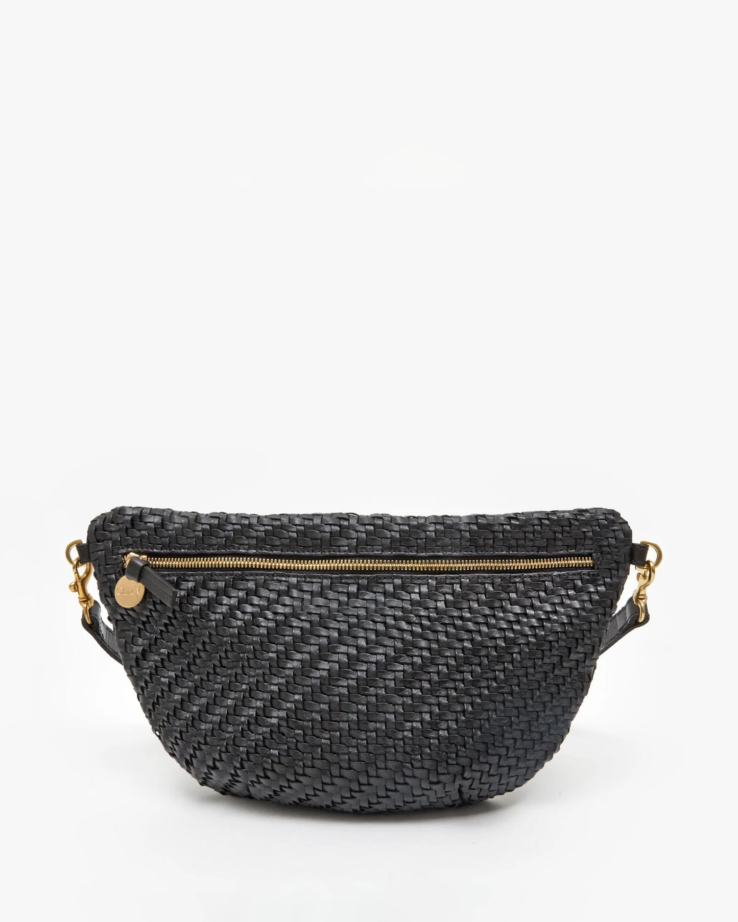 CLARE V Grande Fanny Black Woven Zig-Zag Leather