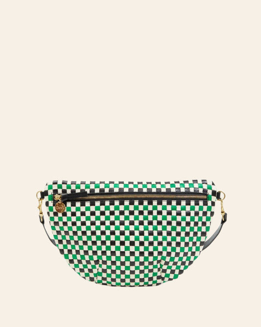 CLARE V Grande Fanny Green Apple Multi Woven Checker