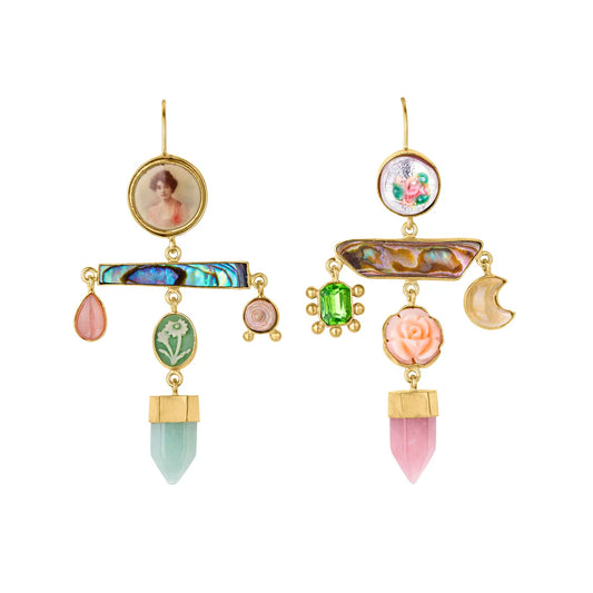 GRAINNE MORTON Green and Pink Balance Drop Earrings