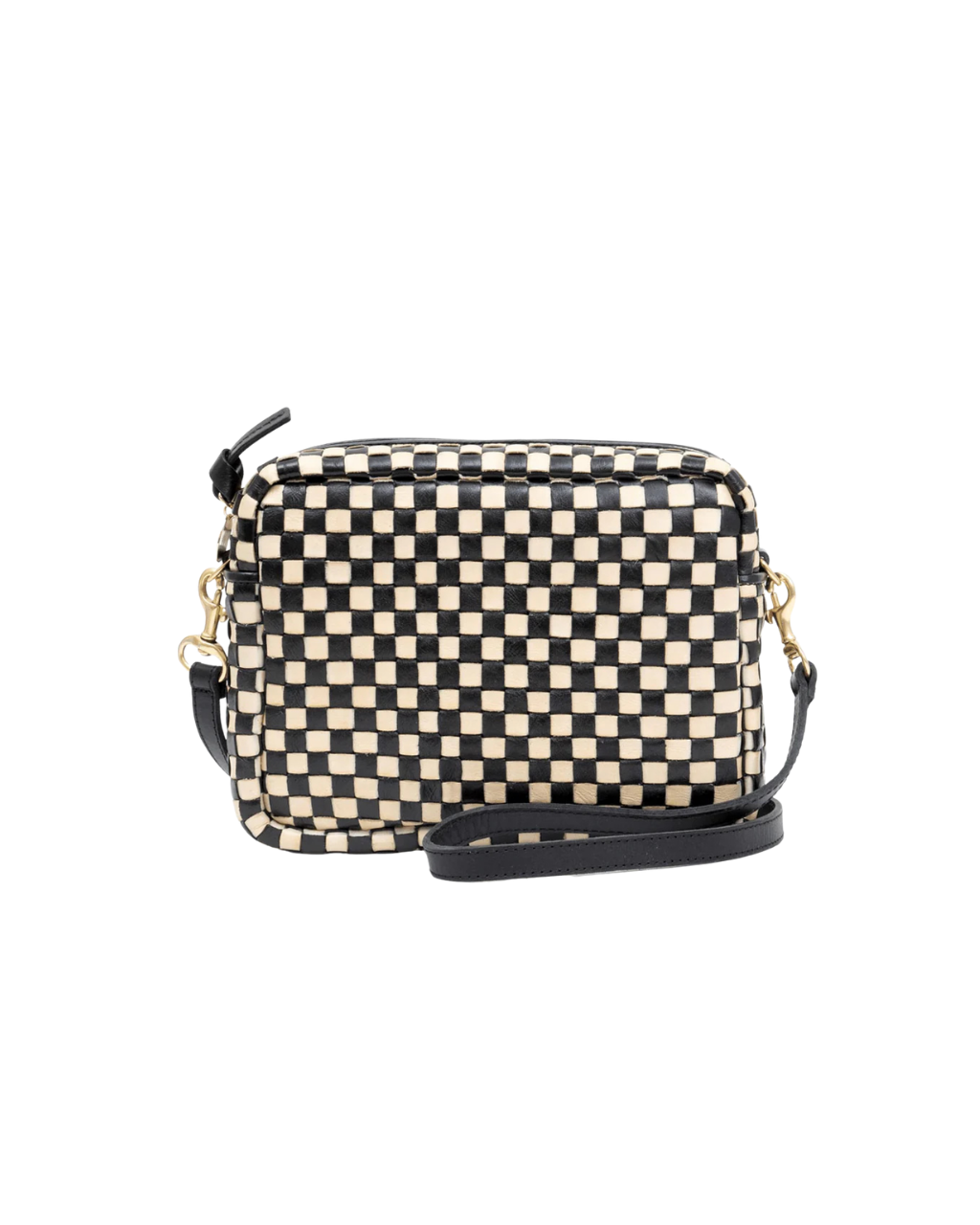 CLARE V Midi Sac Black & Cream Woven Checker