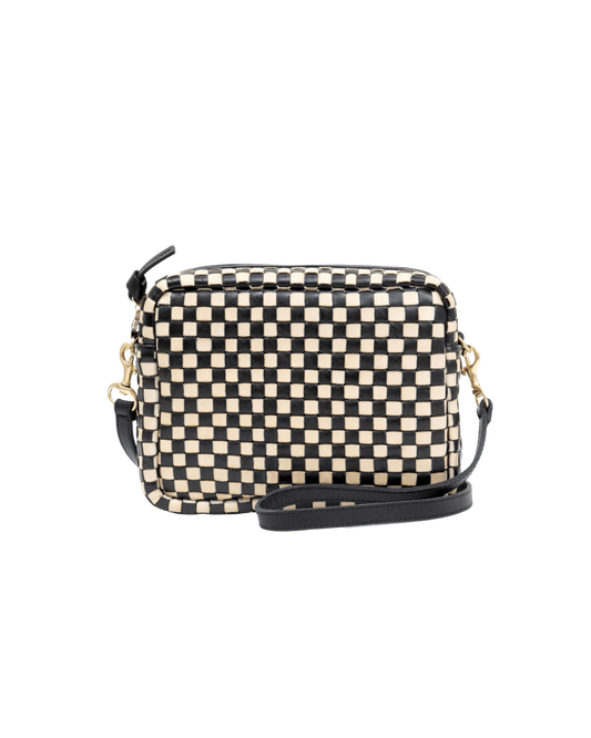 CLARE V Midi Sac Black & Cream Woven Checker