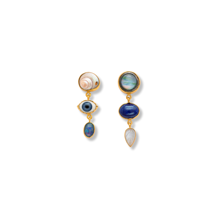 GRAINNE MORTON Blue Eye Three Charm Moving Drop Earrings