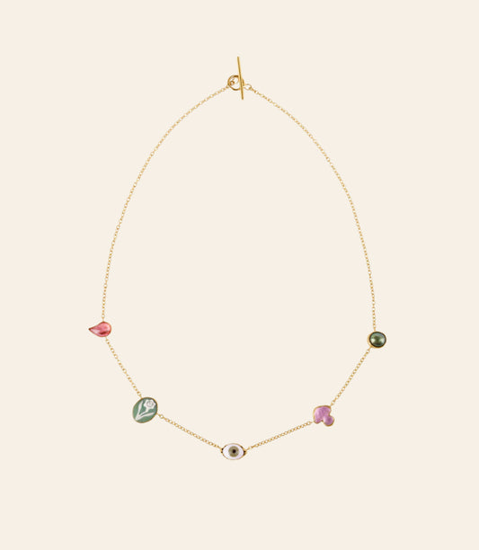 GRAINNE MORTON Pink Mushroom Five Mini Charm Necklace