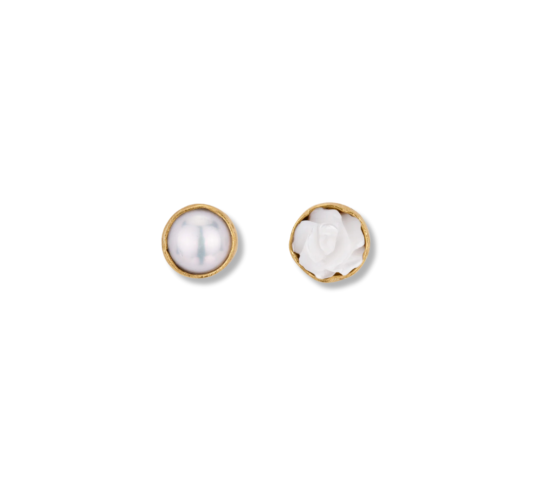 GRAINNE MORTON White Flower Mismatched Stud Earrings