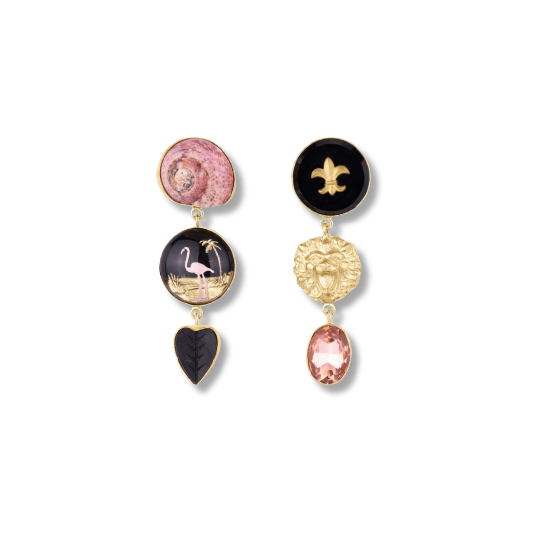 GRAINNE MORTON Flamingo and Lion Earrings