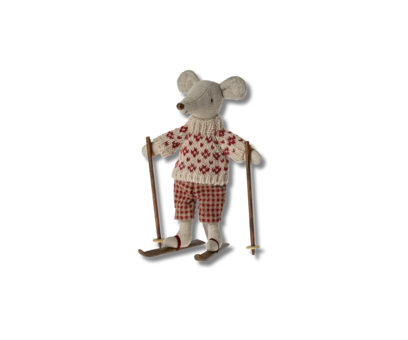 MAILEG Winter Mouse Mum with Ski Set