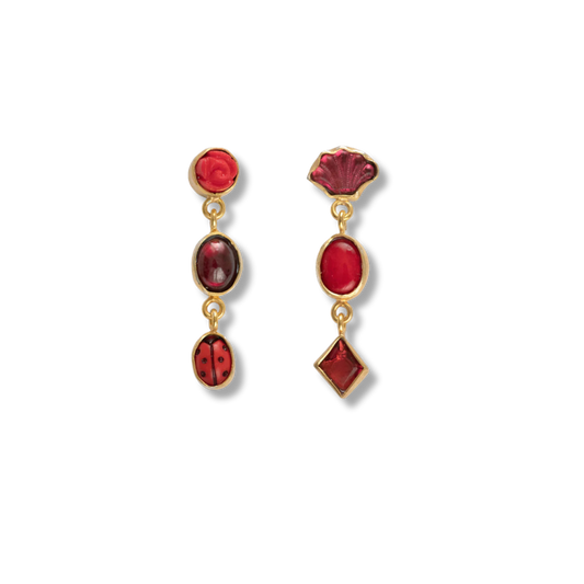 GRAINNE MORTON Red Three Charm Moving Drop Earrings