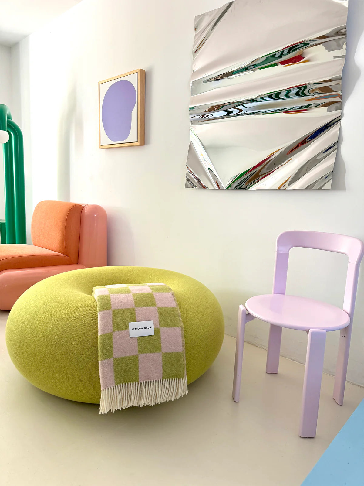 MAISON DEUX Checkerboard Blanket Kiwi & Pink