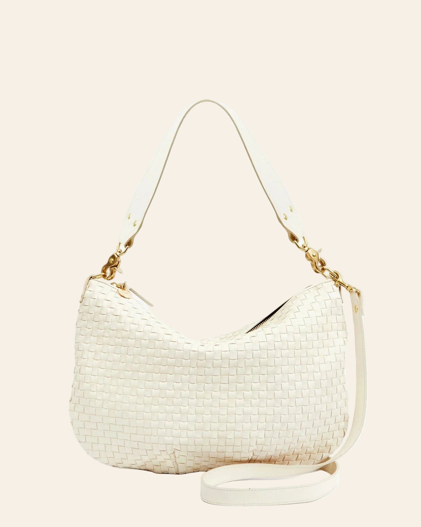 CLARE V Moyen Messenger Cream Woven Checker