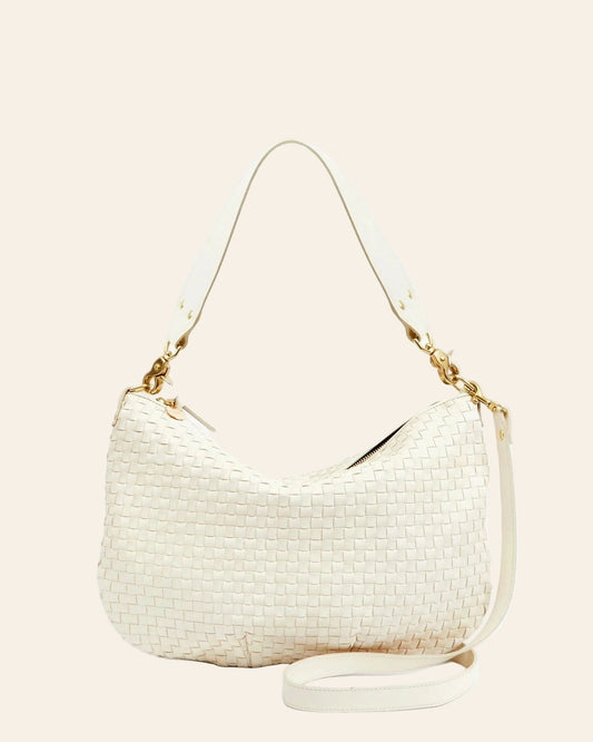 CLARE V Moyen Messenger Cream Woven Checker